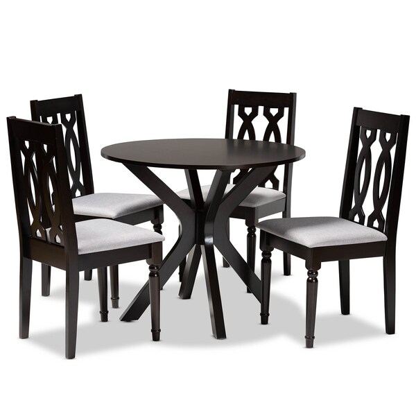 Baxton Studio Callie Grey Upholstered and Brown Finished Wood 5-Piece Dining Set 170-9734-10892 - main